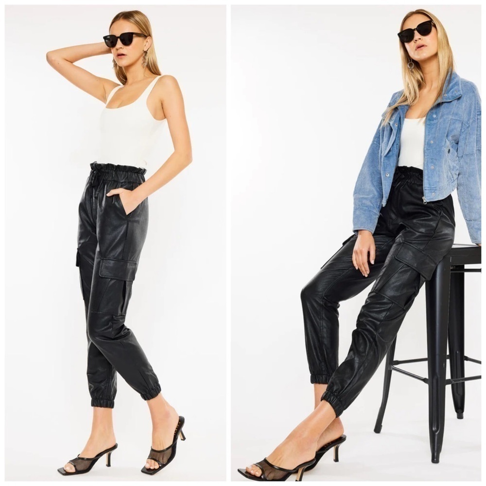 Kancan Rona Matrix Ultra High Rise Faux Leather Joggers Black Size Large